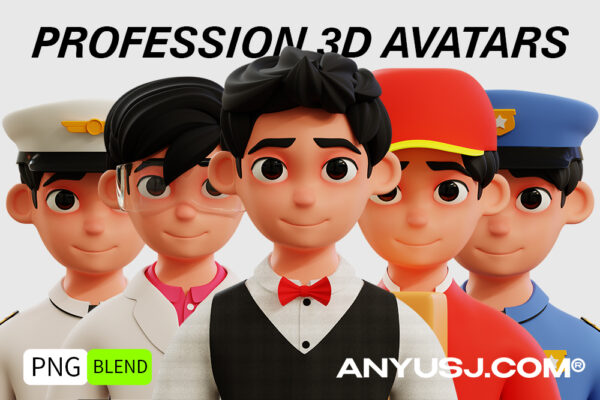 30款3D立体渲染男青年老人人物IP工作职业角色半身头像插画插图PNG/Blender模型设计套装PROFESSION 3D AVATARS 3D Icon Pack-第5389期-