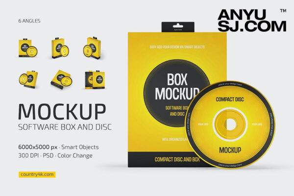 6款极简软件包装盒纸盒光盘CD挂盒PSD包装设计展示样机Software Box and Disc Mockup Set