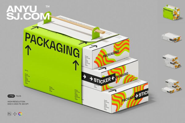 5款极简质感寿司外卖快餐纸盒包装盒礼盒设计展示PSD样机Sushi Box Mockup Set