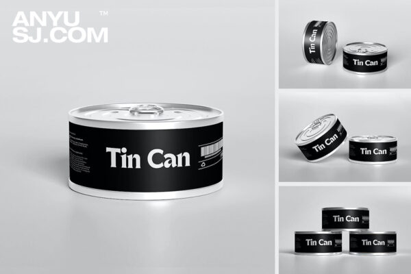 4款极简金属锡罐罐头食品包装PSD样机Tin Can Mockup