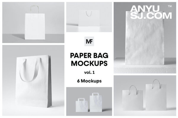 6款极简纸质购物袋礼品袋手提袋包装设计展示PSD样机Paper Shopping Bag Mockups vol.1