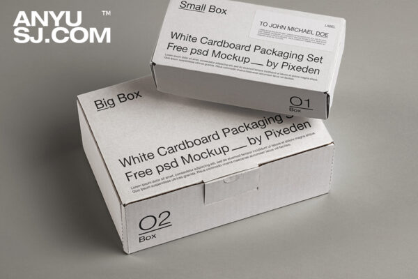 极简质感长方形产品品牌包装盒纸盒礼盒快递盒飞机盒堆叠PSD样机Cardboard Psd Packaging Mockup Set-第5496期-