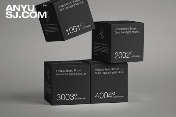 极简质感正方形立方体堆叠产品品牌包装盒纸盒礼盒飞机盒PSD样机Brand Boxes Cube Psd Packaging Mockup Set-第5496期-