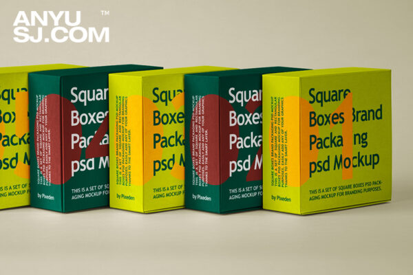 极简质感正方形产品品牌包装盒纸盒礼盒飞机盒PSD样机Square Boxes Brand Psd Packaging Mockup-第5496期-