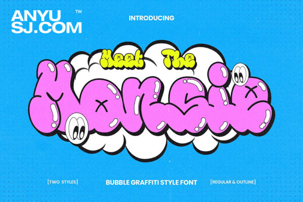 复古趣味气泡涂鸦卡通标题海报包装品牌无衬线手写装饰西文字体Monsie – Bubble Graffiti Font-第5540期-