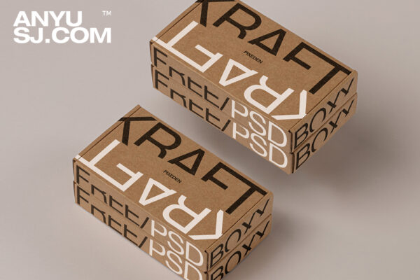 极简质感牛皮纸产品品牌包装盒纸盒礼盒飞机盒快递盒PSD样机Kraft Psd Boxes Packaging Mockup-第5496期-