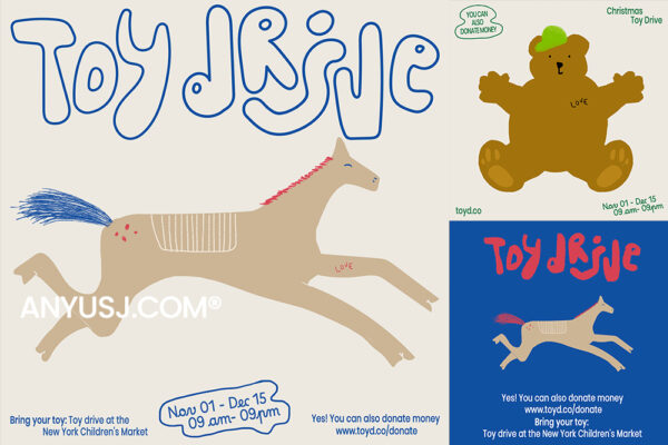 16款圣诞节儿童玩具礼物手绘趣味APP社交媒体推广插画海报banner页面PSD排版源文件-第5584期-