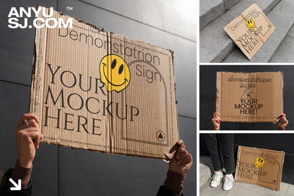 30款户外城市游行手举牌撕纸牛皮纸板广告海报logo设计展示PSD样机套装-第5632期-