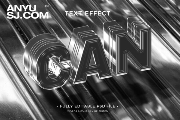 10款3D立体金属罐头文本标题logo设计展示PSD特效样机 3D Can Text Effect-第5600期-