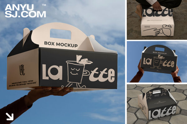 17款极简质感手提纸盒外卖盒食品包装盒模特手持PSD样机套装Square Box Mockup-第5484期-