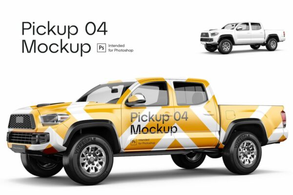 卡车汽车皮卡外观设计展示PSD样机Pickup 04 Mockup
