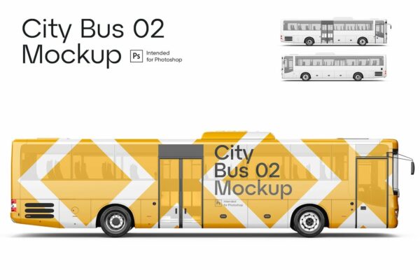 城市都市巴士公交车外观设计展示PSD样机City Bus 02 Mockup