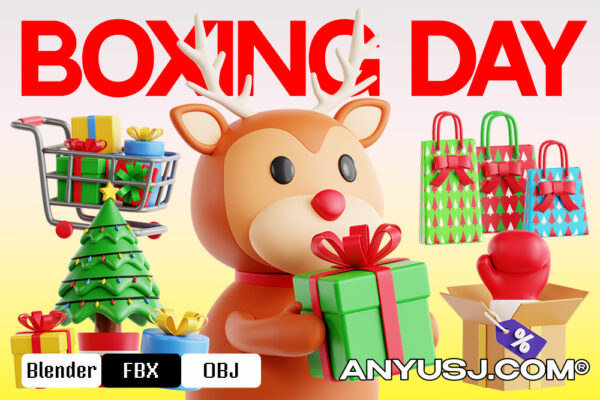 20款圣诞节3D立体购物节促销打折礼物礼品Icon图标插画插图PNG模型设计套装Boxing Day 3D Icon Set-第5619期-