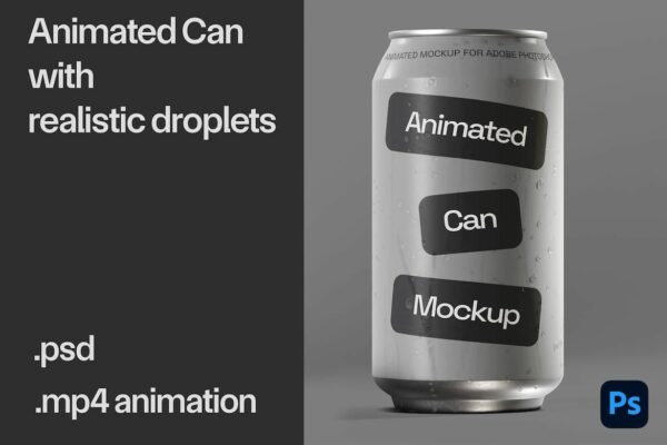 极简动态铝罐易拉罐可乐罐饮料罐外观设计展示样机Animated Can Mockup 02