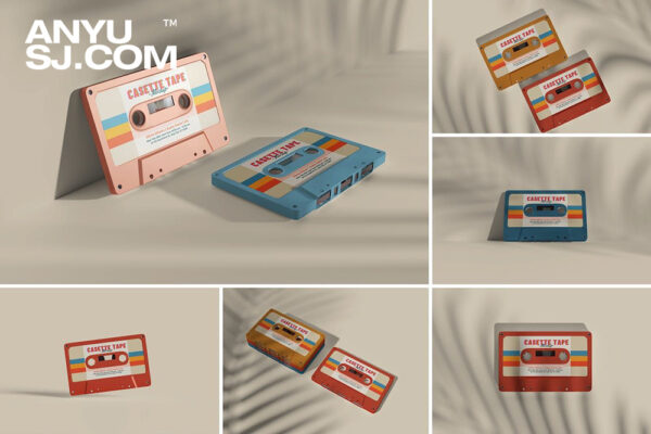 6款极简盒式磁带音乐专辑包赚塑料盒PSD样机Cassette Tape Mockup