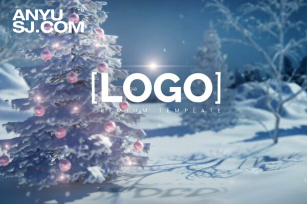 圣诞节雪地松树动画场景logo徽标标题视频开场结尾AE模板Christmas Logo 5-第5623期-