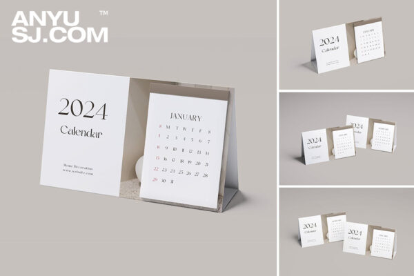 4款极简质感台历日历设计展示PSD样机Desk Calendar Mockup
