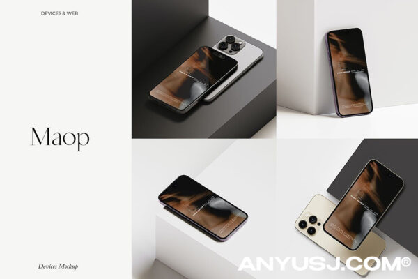 4款极简质感智能苹果手机IPhoneUI设计展示PSD样机Maop – Phone Mockup