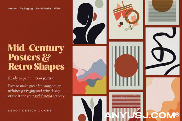 15款极简中世纪海报复古形状图案极简艺术插画几何图形AI套装Mid-Century Posters & Retro Shapes 3