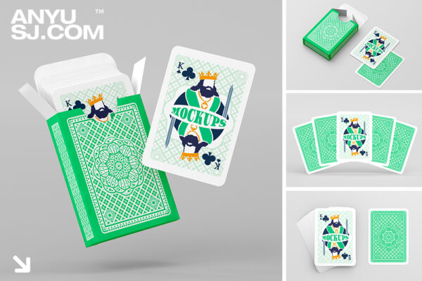 28款极简质感扑克牌纸牌卡片纸盒包装盒PSD样机套装Paper Cards Game Mockup