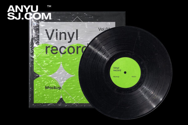 3款复古极简黑胶唱片CD音乐专辑塑料封面设计展示PSD样机Vinyl Record Mockups Pack