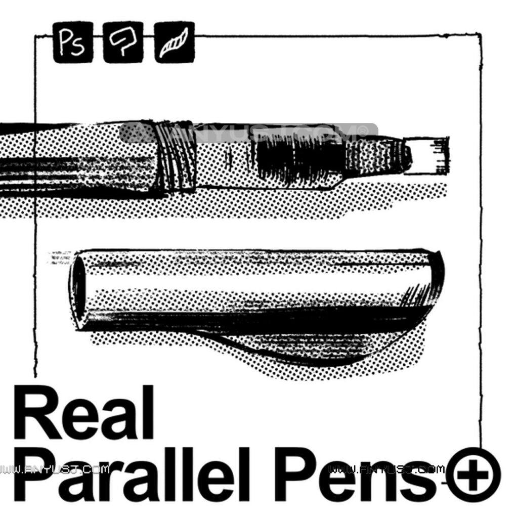 12款复古真实水墨艺术手绘钢笔Procreate＆PS＆CSP笔刷套装Real Parallel Pens第5601期 安鱼设计资源丨