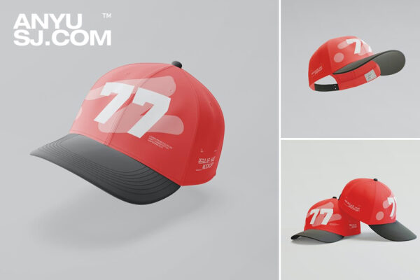 3款极简鸭舌帽棒球帽运动网球帽帽子外观设计展示PSD样机Regular Hat Cap Mockup