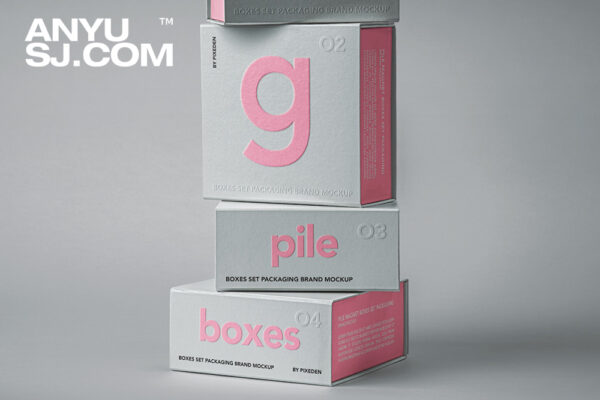 现代极简质感方形包装盒纸盒磁吸盒PSD外观设计展示样机Magnet Boxes Psd Packaging Mockup Set-第5750期-