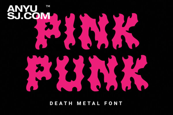 地狱朋克摇滚死亡金属Y2K摇滚街头艺术毛刺恐怖万圣节手写抽象装饰文身标题排版西文字体Pink Punk – Death Metal Font-第5767期-