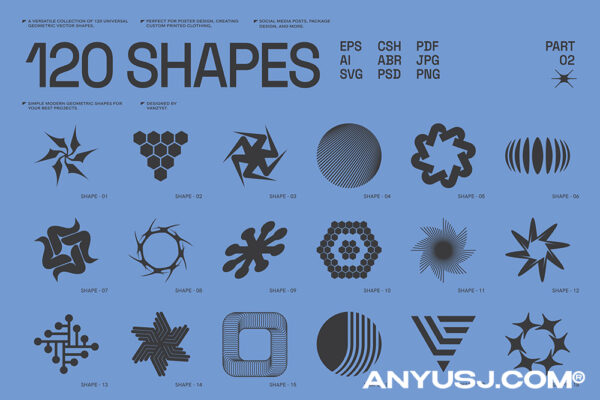 120款抽象艺术Y2K复古未来科幻几何logo图形徽标标识图标AI矢量设计套装120 Abstract Geometric Shapes. Part 2-第5829期-