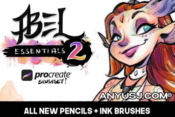 16款真实水墨晕染铅笔素描毛笔粉笔飞溅Procreate专业漫画插画绘画笔刷套装Abel Essentials 2 – Procreate Brushes