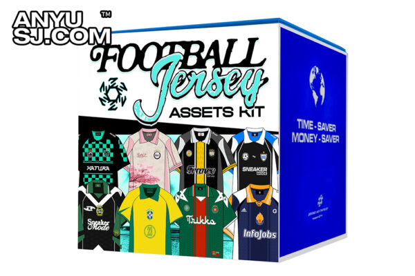 品牌T恤足球衣篮球衣队服AI/PSD样机logo徽标图案图层样式教程生成器设计套装Football Jersey Assets Kit-第5685期-