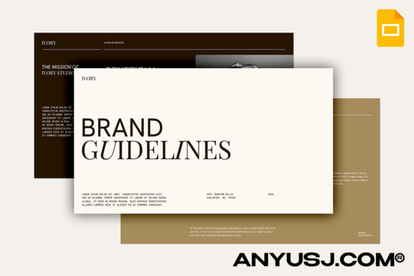 20款现代极简商业项目品牌VI手册设计演示GoogleSlide幻灯片模板Ivory Brand Guidelines – GoogleSlide