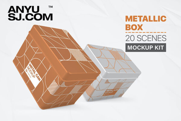 20款多角度金属盒包装盒礼品盒天地盒PSD样机Metallic Box