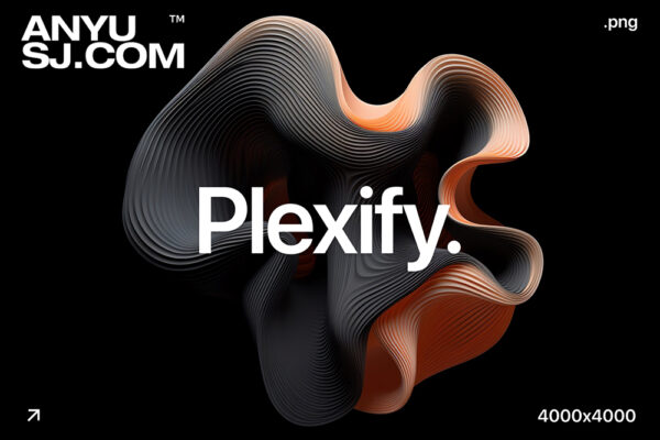 30款复杂化3D立体波浪线渐变科技未来抽象艺术背景壁纸桌面图片PNG免扣元素设计套装Plexify-第5787期-