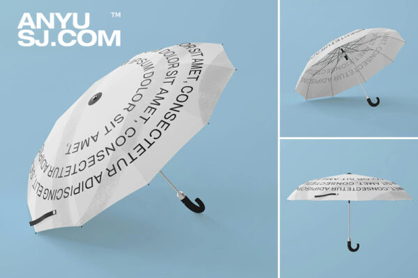3款极简逼真打开状雨伞太阳伞遮阳伞外观设计展示PSD样机Realistic Umbrella Mockup