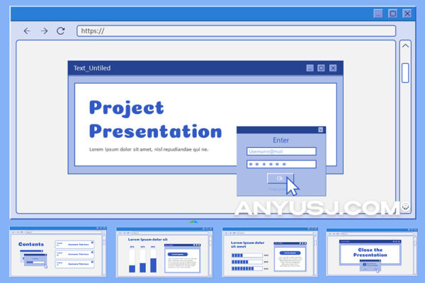 30页复古概念网页浏览器商业演讲创意创业项目计划展示PPT幻灯片模板Retro Web Browser business proposal layout-第5382期-