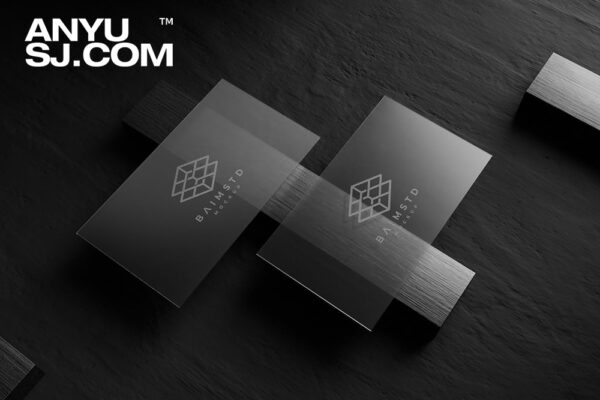 现代暗黑风透明玻璃塑料名片卡片VI品牌PSD样机Transparent Business Card Mockup