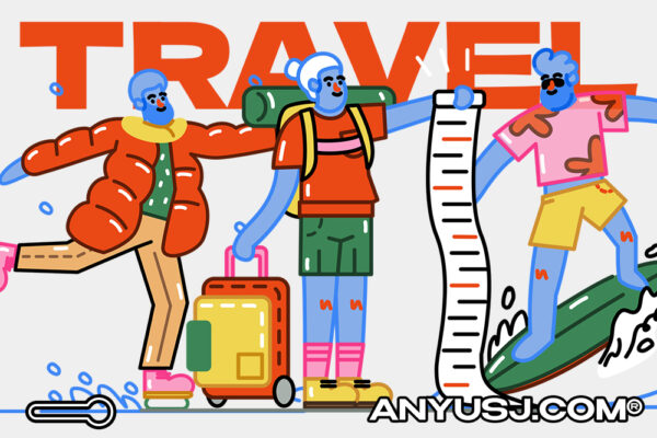 20款现代趣味卡通手绘都市青年户外徒步爬山旅行活动露营运动AI矢量插画插图套装Modern Travel Illustration Pack-第5701期-