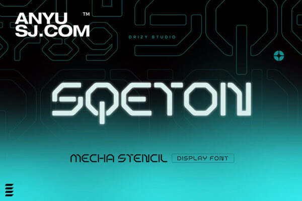 赛博朋克未来派科幻机甲机械工业技术性装饰西文字体Sqeton – Mecha Stencil Display Font-第5872期-