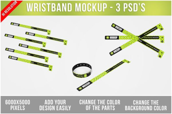 3款极简质感可调节腕带手环PSD样机Adjustable Wristband Mockup