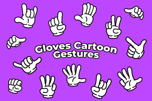 12款卡通趣味手势手套插画插图AI矢量设计套装Cartoon Gloves Gestures