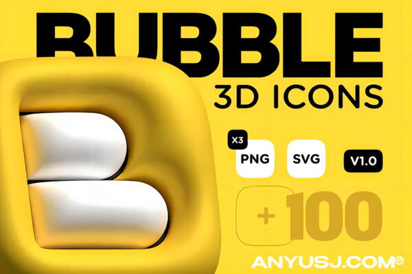 300+3D卡通立体膨胀趣味网页设计浏览器IOS应用社交媒体加密货币图标icon插画插图SVG矢量设计套装3D Bubble icons-第5860期-