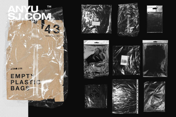 43款复古褶皱高清透明质感塑料袋包装袋PNG叠加背景肌理元素设计套装43 Transparent Plastic Bags, Cover, Wrap Overlays