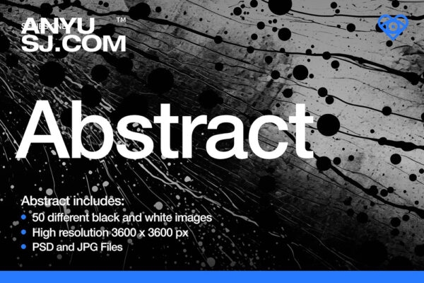 50款高分辨率抽象复古写意潇洒黑白灰水墨斑点艺术背景设计套装50 Abstract Black and White Textures