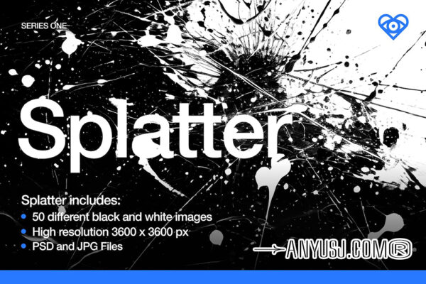 50款高清黑白油水墨漆墨迹喷溅抽象艺术背景肌理图片设计套装50 Black and White Splatter Textures