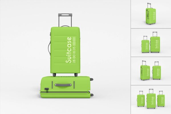 5款极简现代多尺寸旅行箱拉杆箱行李箱PSD样机Travel Suitcase Psd Mockup Set