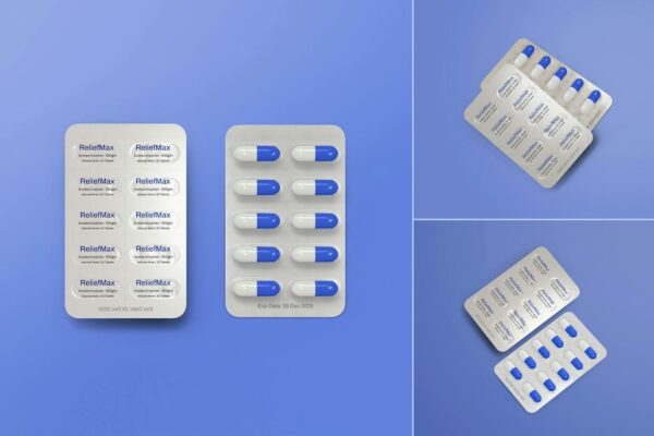 3款银色医药铝箔膜药丸药片胶囊药品包装设计PSD样机Pills Blister Packaging Mockup Set