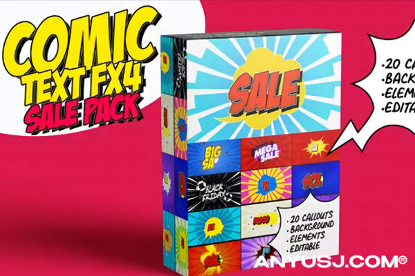 20款复古趣味卡通漫画动态视频文本电商促销标题AE模板套装Comic Text Fx4 Sale Pack-第5905期-