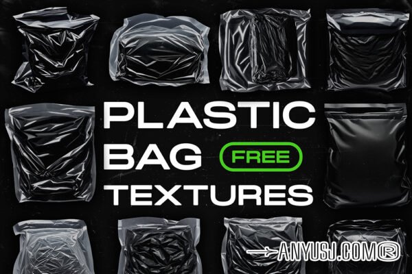 16款可商用真实质感高精度透明塑料包装袋PNG叠加背景肌理元素套装Free Plastic Bag Textures